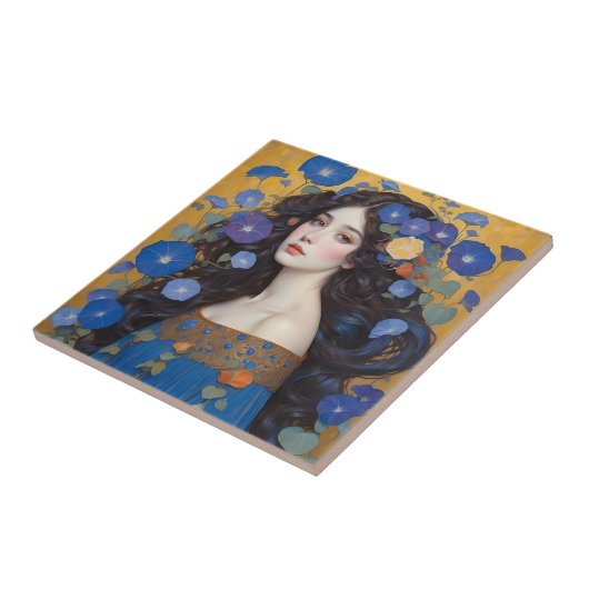 朝顔の美女 タイル (側面)