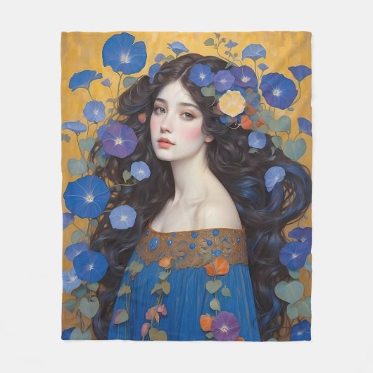 朝顔の美女 フリースブランケット (正面)