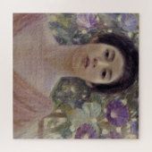 朝顔の花を持つ優雅な日本人女性 ジグソーパズル (横)