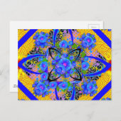 朝顔の黄色く青いアールデコパターン ポストカード (正面/裏面)