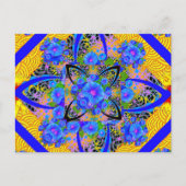 朝顔の黄色く青いアールデコパターン ポストカード (正面)