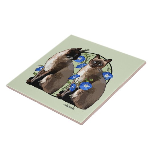 朝顔を持つシャム猫 タイル (側面)