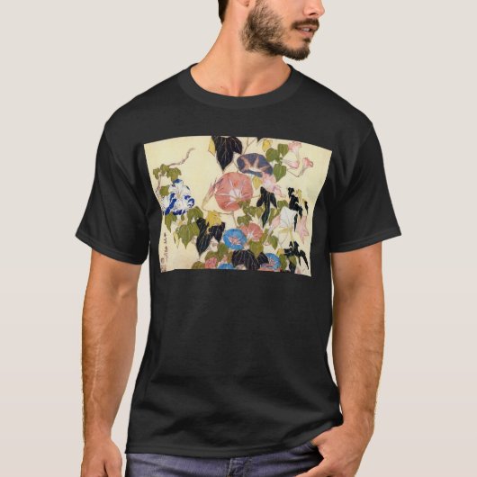 朝顔,北斎朝顔,北斎,浮世絵 Tシャツ (正面)