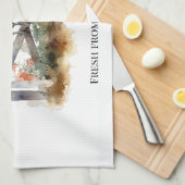 朝顔：水色の雄鶏、カスタム キッチンタオル (四つ折り)