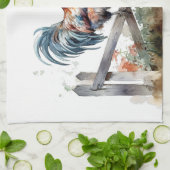 朝顔：水色の雄鶏 キッチンタオル (折り畳み)