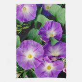 朝顔-紫色の花の緑の葉 キッチンタオル (縦)
