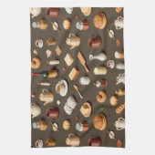 朝食とティーセットのシームレスパターン キッチンタオル (縦)