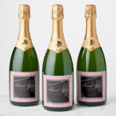 朝食とブランチのピンクと白の水玉模様 スパークリングワインラベル (ボトル)