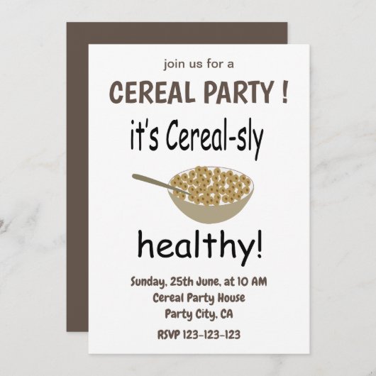 朝食に最適なヘルシーなシリアルパーティー 招待状 (正面/裏面)