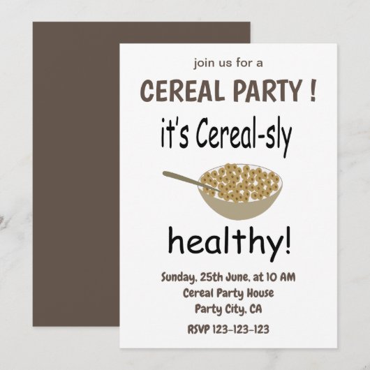 朝食に最適！ヘルシーなシリアルパーティー 招待状 (正面/裏面)