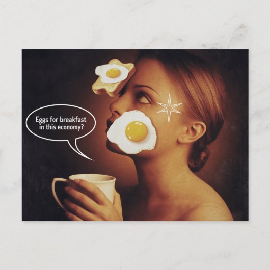 朝食のための卵、このエコノミーウーマンコーヒー ポストカード (正面)