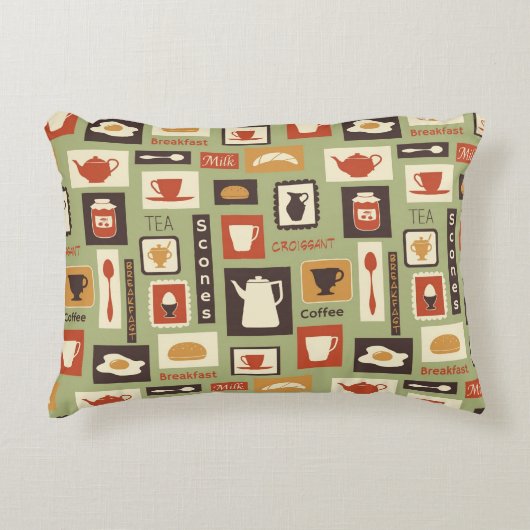 朝食のための台所皿が付いているレトロパターン アクセントクッション (正面)