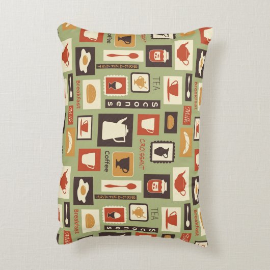 朝食のための台所皿が付いているレトロパターン アクセントクッション (裏面(縦))