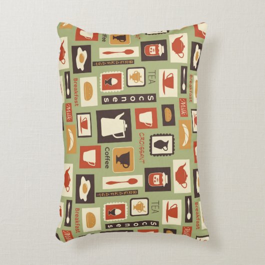 朝食のための台所皿が付いているレトロパターン アクセントクッション (正面(垂直))