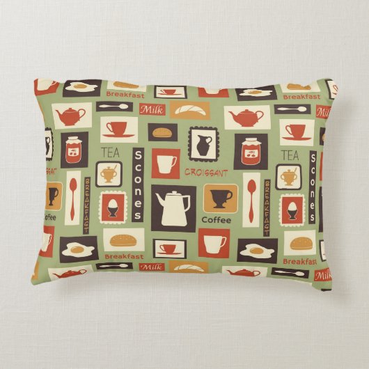 朝食のための台所皿が付いているレトロパターン アクセントクッション (裏面)