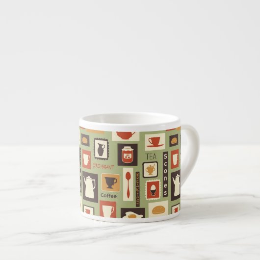 朝食のための台所皿が付いているレトロパターン エスプレッソカップ (正面右)