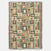 朝食のための台所皿が付いているレトロパターン スローブランケット (正面縦)