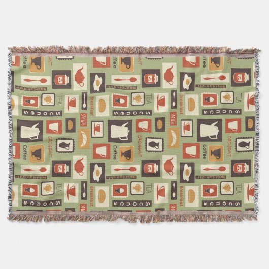 朝食のための台所皿が付いているレトロパターン スローブランケット (正面)