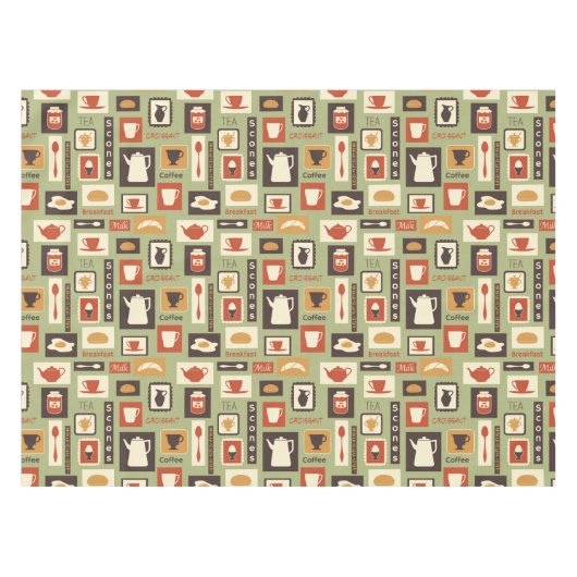 朝食のための台所皿が付いているレトロパターン テーブルクロス (正面(横))