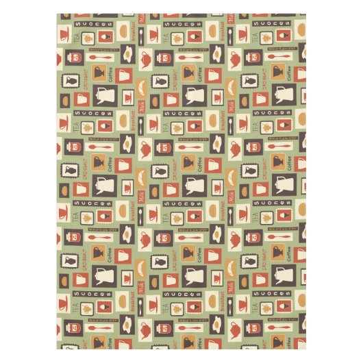 朝食のための台所皿が付いているレトロパターン テーブルクロス (正面)