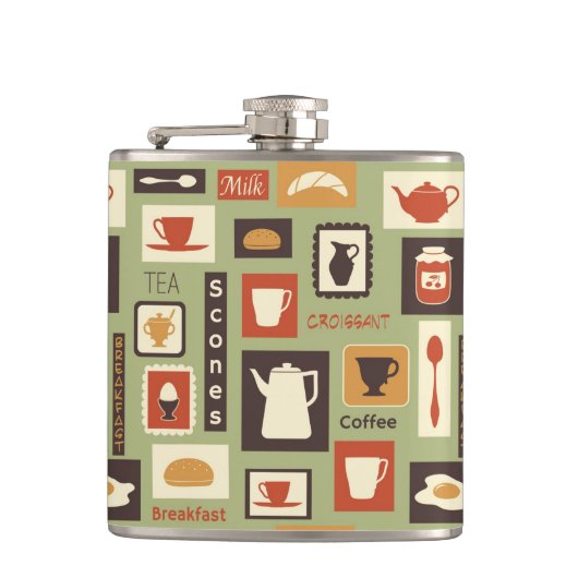 朝食のための台所皿が付いているレトロパターン フラスク (正面)