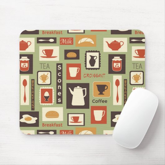 朝食のための台所皿が付いているレトロパターン マウスパッド (マウス)