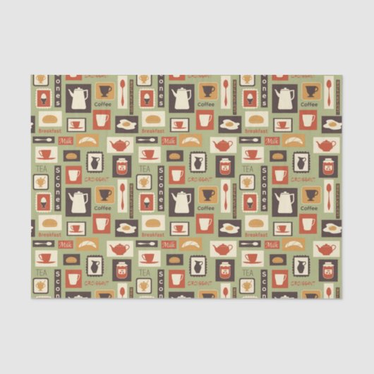 朝食のための台所皿が付いているレトロパターン 薄葉紙 (正面)