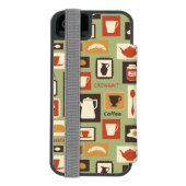 朝食のための台所皿が付いているレトロパターン INCIPIO iPhoneウォレットケース (フォリオ裏面)