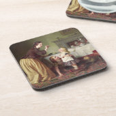 朝食のタイムの朝のゲーム(キャンバスの油) コースター (左側)