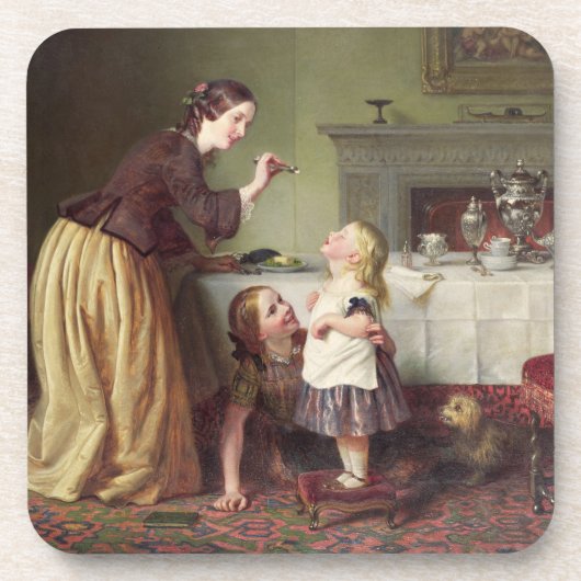 朝食のタイムの朝のゲーム(キャンバスの油) コースター (正面)