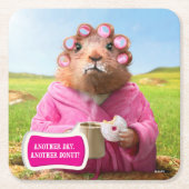 朝食のドーナツおよびコーヒーとの朝Groundhog スクエアペーパーコースター (正面)