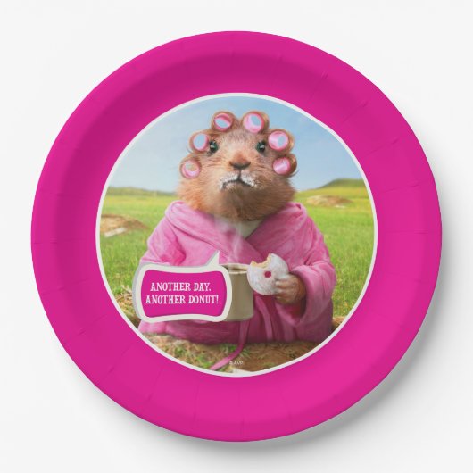 朝食のドーナツおよびコーヒーとの朝Groundhog ペーパープレート (正面)