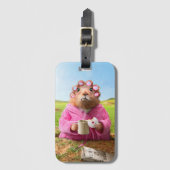 朝食のドーナツおよびコーヒーとの朝Groundhog ラゲッジタグ (正面縦)