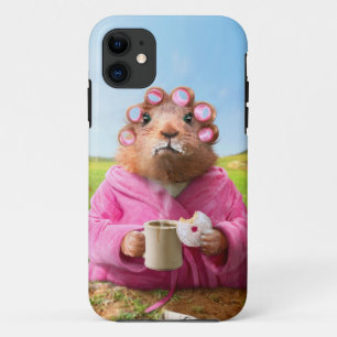 朝食のドーナツおよびコーヒーとの朝Groundhog iPhone 11 ケース