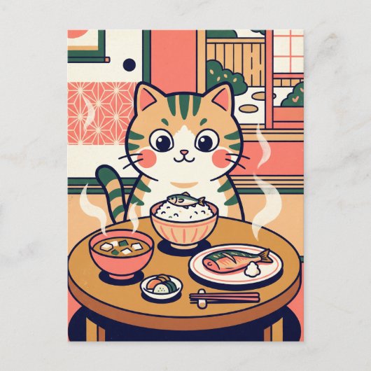 朝食の猫のはがき ポストカード (正面)