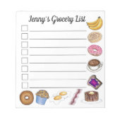 朝食の食べ物のお気に入りパーソナライズされた食料品一覧 ノートパッド (正面)