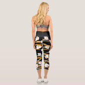 朝食エッグフード抽象芸術パターンイエローブラック カプリレギンス (裏面)