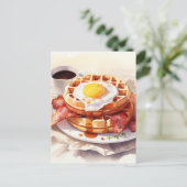 朝食エッグワッフルベーコンコーヒーフードグルメ シーズンポストカード (スタンド正面)