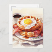 朝食エッグワッフルベーコンコーヒーフードグルメ シーズンポストカード (正面/裏面)