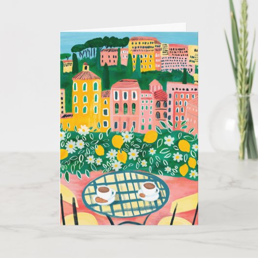 朝食オンザテラスシお洒落ティ絵画ーズ カード (正面)