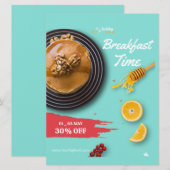 朝食セール、カフェの朝食メニュー 招待状 (正面/裏面)