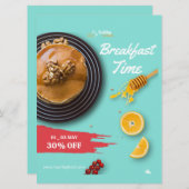 朝食セール,コーヒーショップ朝食メニュー 招待状 (正面/裏面)