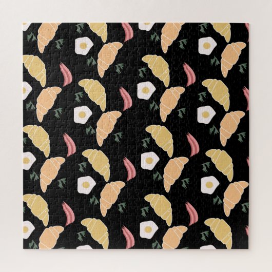 朝食ハムアンドキラントロエッグオンアクロワッサン ジグソーパズル (縦)