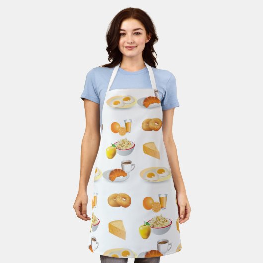 朝食フードコーヒー,クロワッサン,卵,ベーグル エプロン (着用した状態)