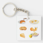 朝食フードコーヒー，クロワッサン，卵，ベーグル キーホルダー (正面)