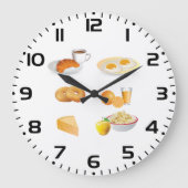 朝食フードコーヒー，クロワッサン，卵，ベーグル ラージ壁時計 (正面)