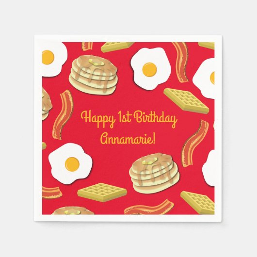 朝食ブランチ誕生日パーティーキッズカワイイ スタンダードカクテルナプキン (正面)