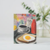 朝食ミックスメディアコラージュ ポストカード (スタンド正面)