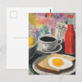 朝食ミックスメディアコラージュ ポストカード (正面/裏面)