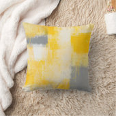 「朝食」の灰色および黄色の抽象美術の枕 クッション (ブランケット)